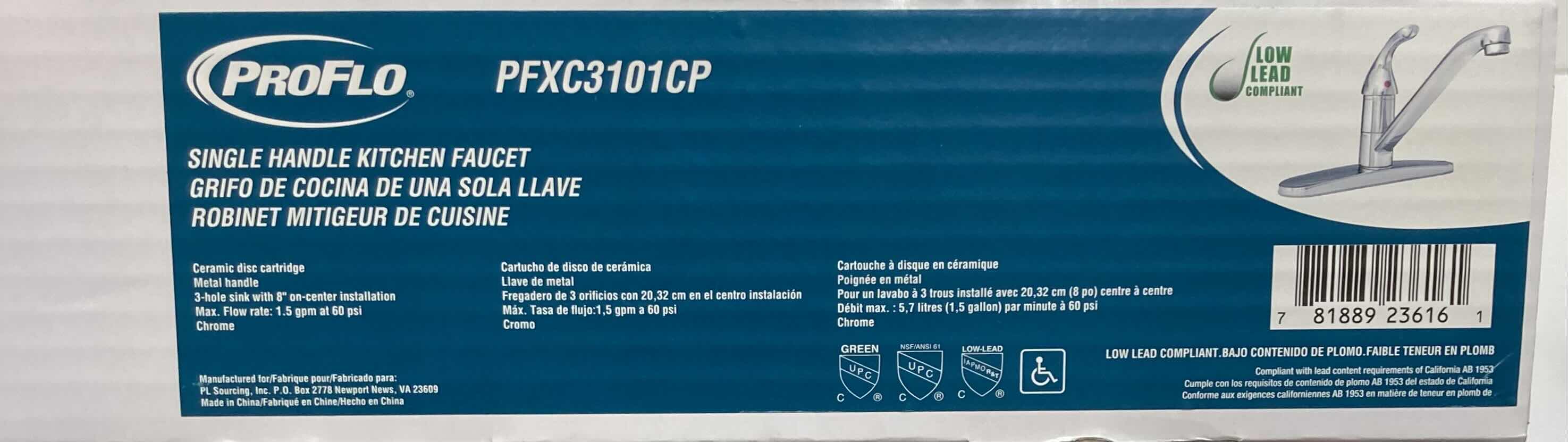 Photo 1 of PROFLO CHROME FINISH SINGLE HANDLE KITCHEN FAUCET 6”