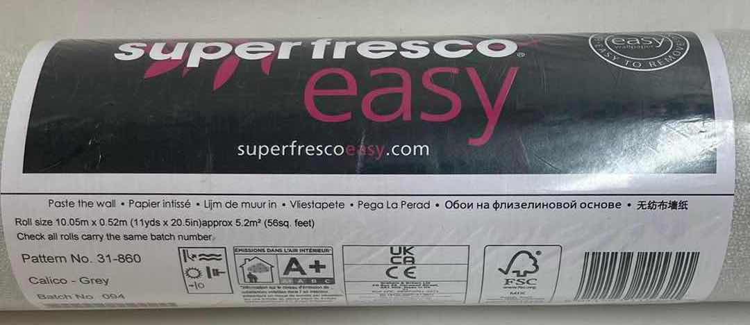Photo 1 of SUPER FRESCO EASY CALICO GREY WALLPAPER ROLL (56 SQ FT)