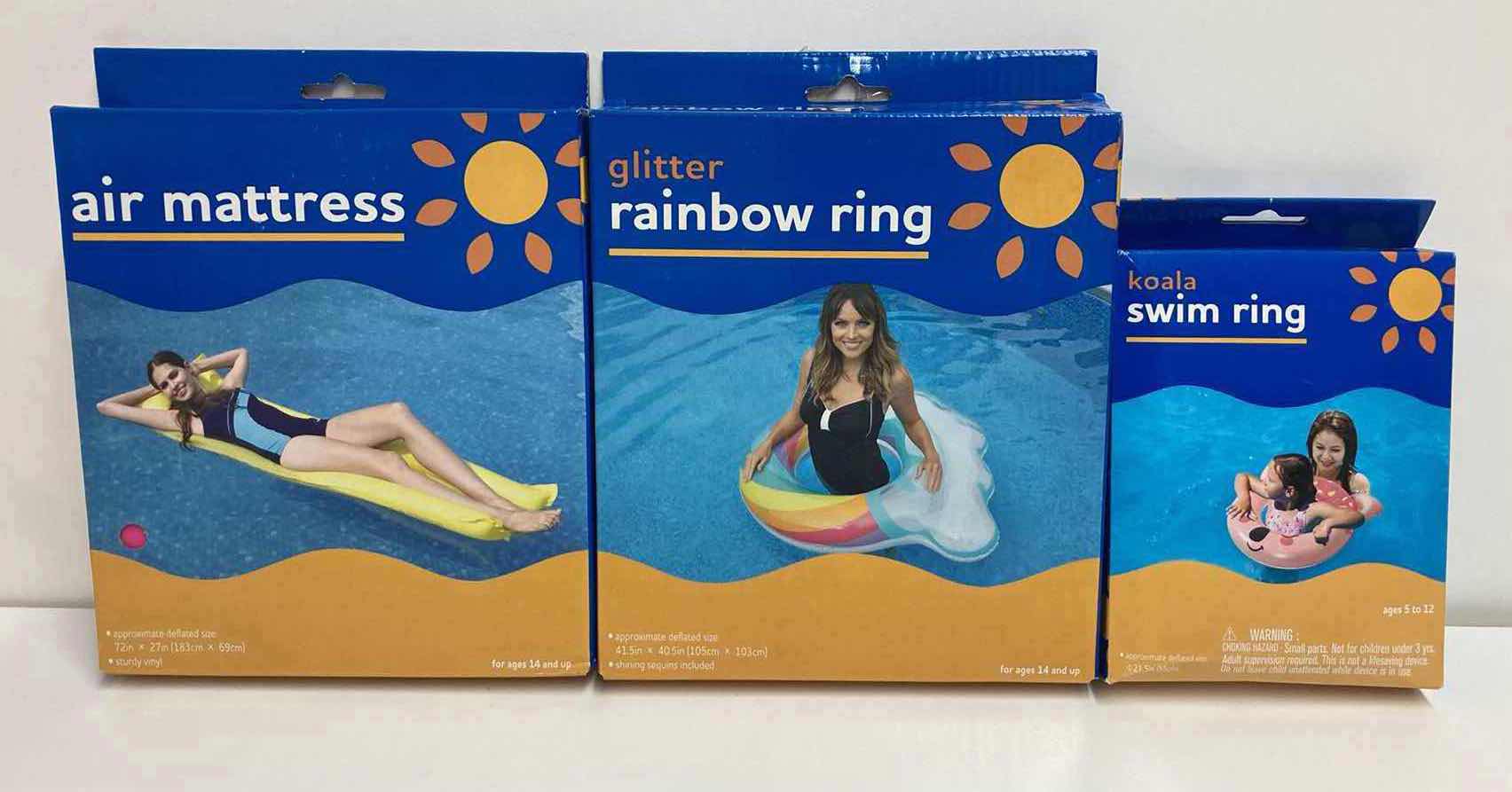 Photo 1 of RITE AID AIR MATTRESS, GLITTER RAINBOW RING & KOALA SWIM RING FLOAT