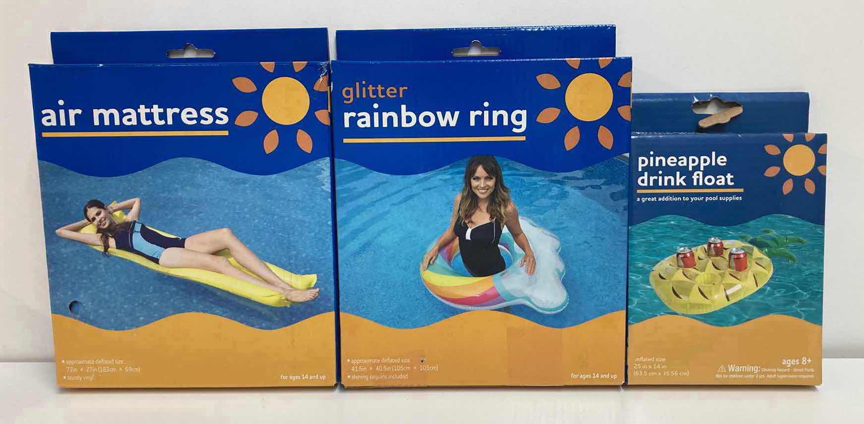 Photo 1 of RITE AID AIR MATTRESS, GLITTER RAINBOW RING & PINEAPPLE DRINK FLOAT