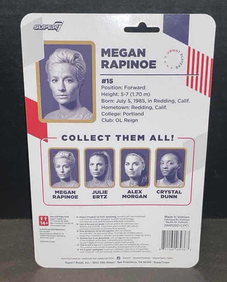 Photo 1 of NEW SUPERSPORTS BY SUPER7 U.S. WOMENS NATIONAL TEAM 3.75” POSABLE ACTION FIGURE, MEGAN RAPINOE #15