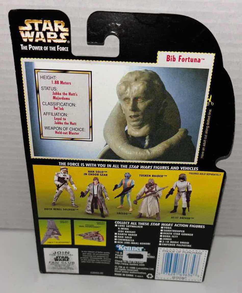 Photo 1 of NEW KENNER STAR WARS THE POWER OF THE FORCE ACTION FIGURE, BIB FORTUNA W HOLD-OUT BLASTER