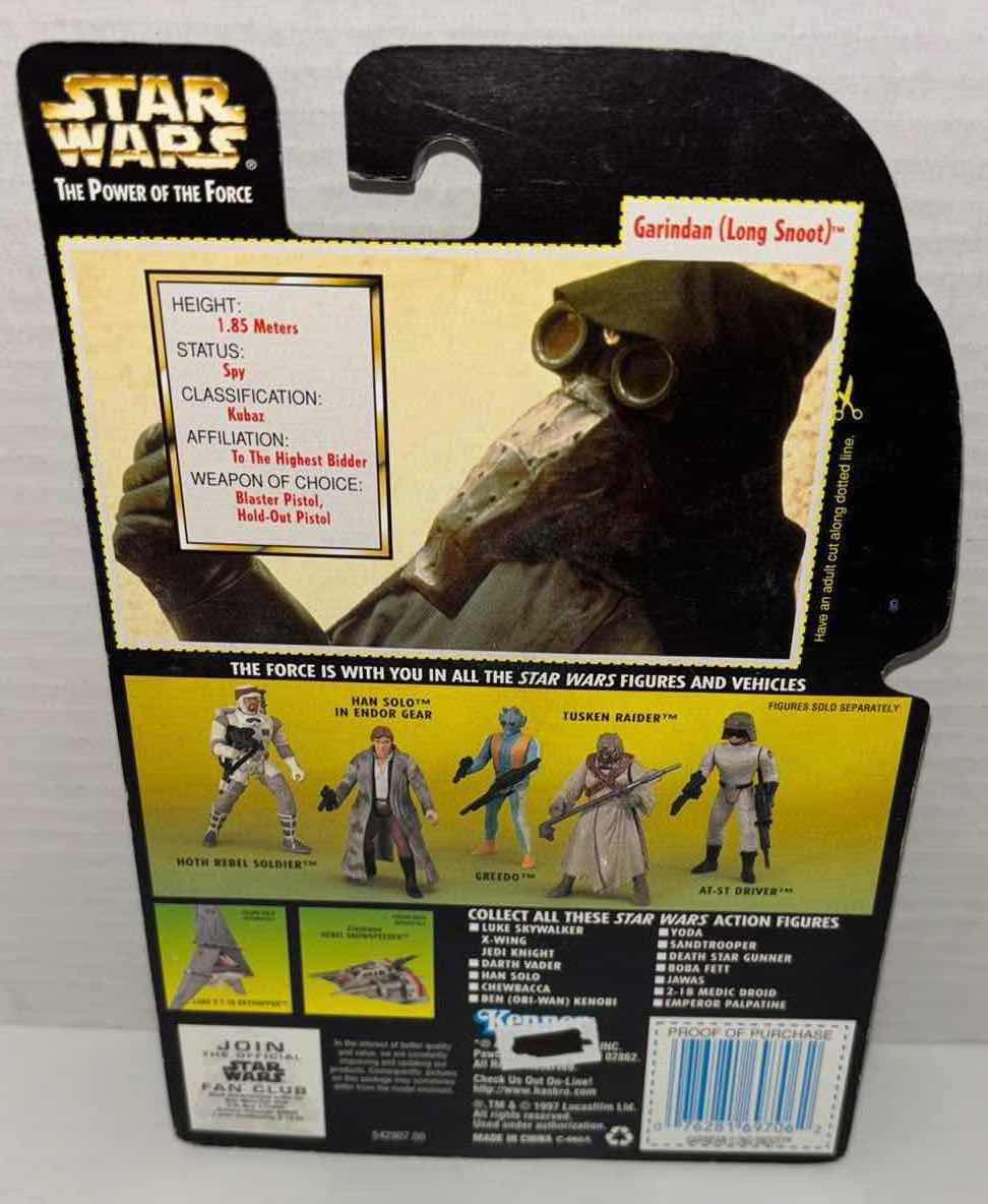 Photo 1 of NEW KENNER STAR WARS THE POWER OF THE FORCE ACTION FIGURE, GARINDAN (LONG SNOOT) W HOLD-OUT PISTOL