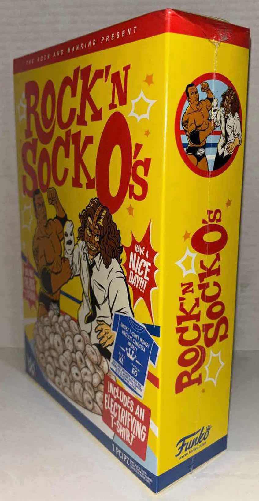 Photo 1 of NEW FUNKO WWE THE ROCK & MANKIND PRESENT ROCK N SOCK O’S UNISEX T-SHIRT, SIZE X-LARGE 