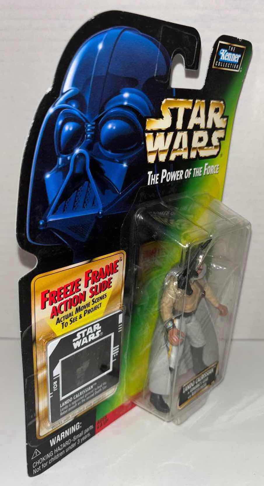 Photo 1 of NEW KENNER STAR WARS THE POWER OF THE FORCE ACTION FIGURE, LANDO CALRISSIAN IN GENERALS GEAR W BLASTER PISTOL & FREEZE FRAME ACTION SLIDE