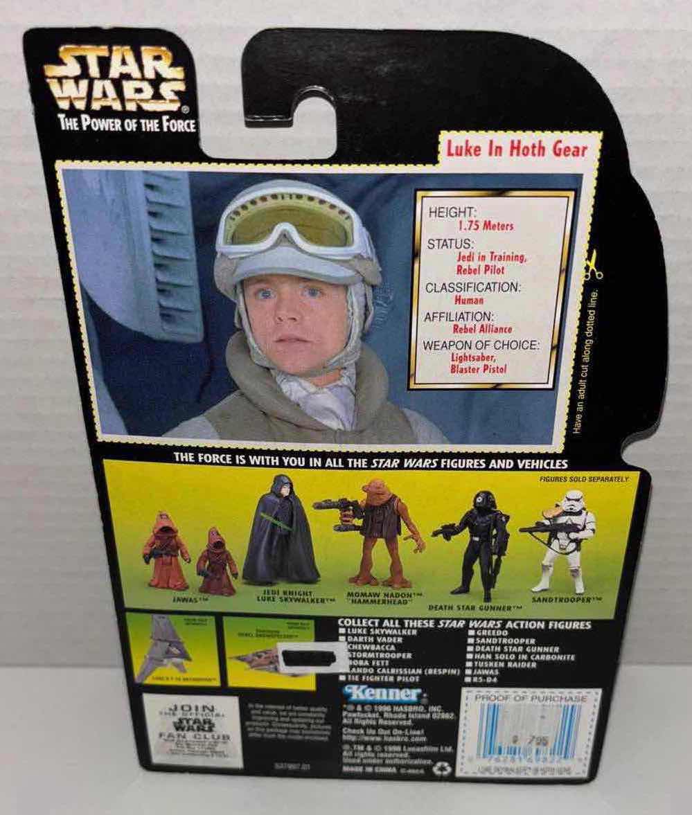 Photo 1 of NEW KENNER STAR WARS THE POWER OF THE FORCE ACTION FIGURE, LUKE SKYWALKER IN HOTH GEAR W BLASTER PISTOL & LIGHTSABER