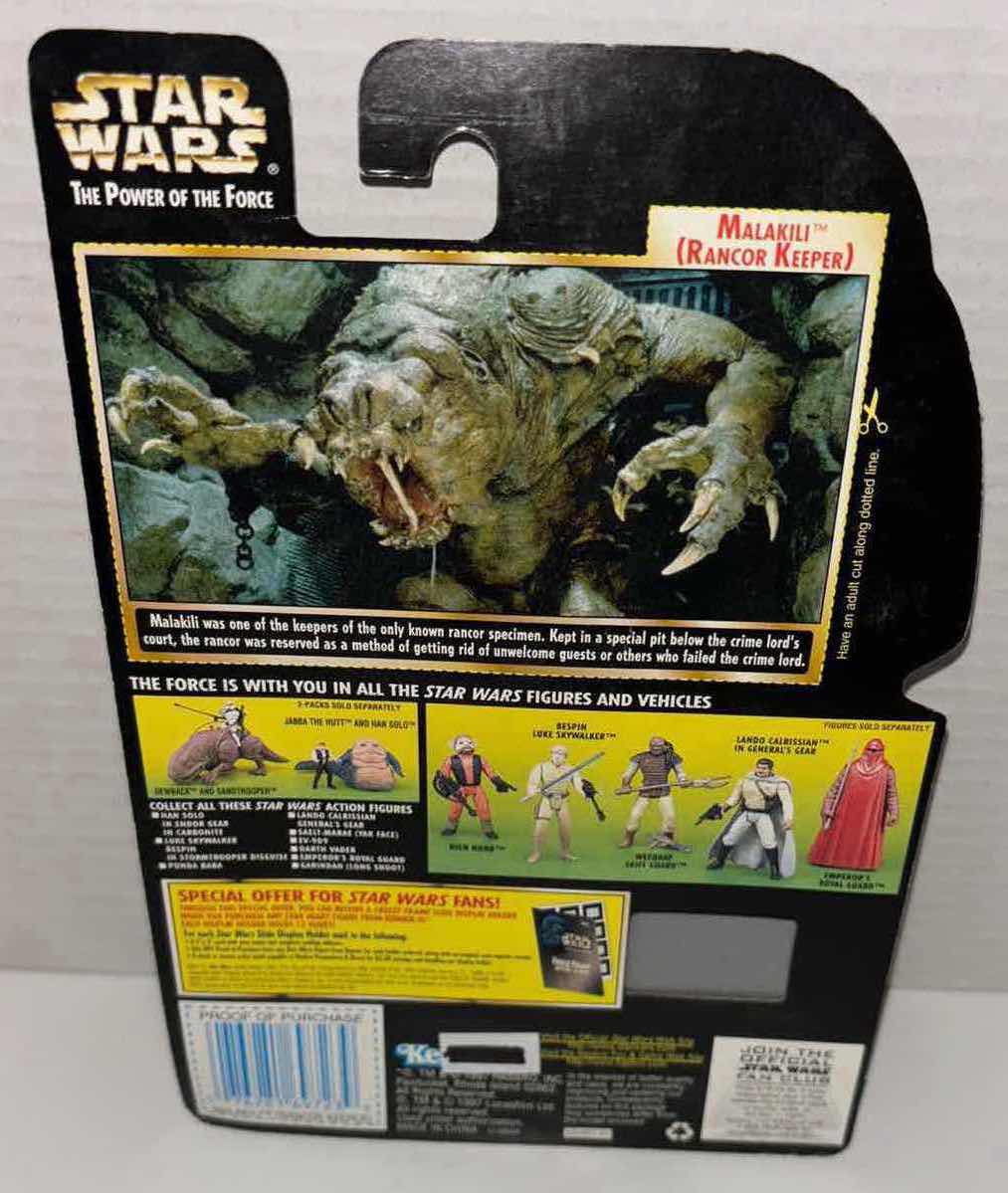 Photo 1 of NEW KENNER STAR WARS THE POWER OF THE FORCE ACTION FIGURE, MALAKILI (RANCOR KEEPER) W LONG-HANDLED VIBRO-BLADE & FREEZE FRAME ACTION SLIDE