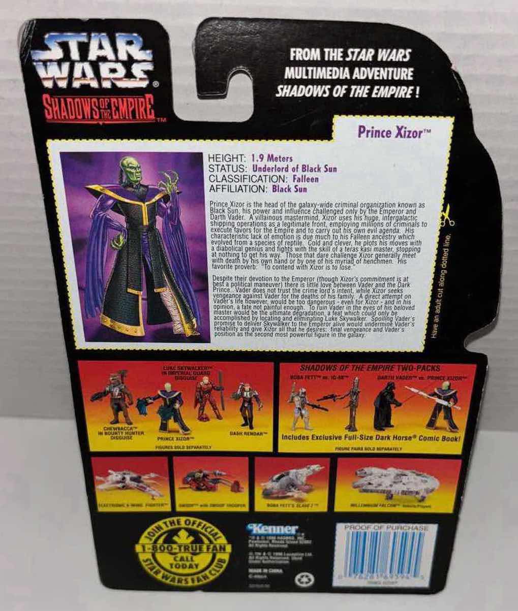Photo 1 of NEW KENNER STAR WARS SHADOWS OF THE EMPIRE ACTION FIGURE, PRINCE XIZOR W ENERGY BLADE SHIELDS