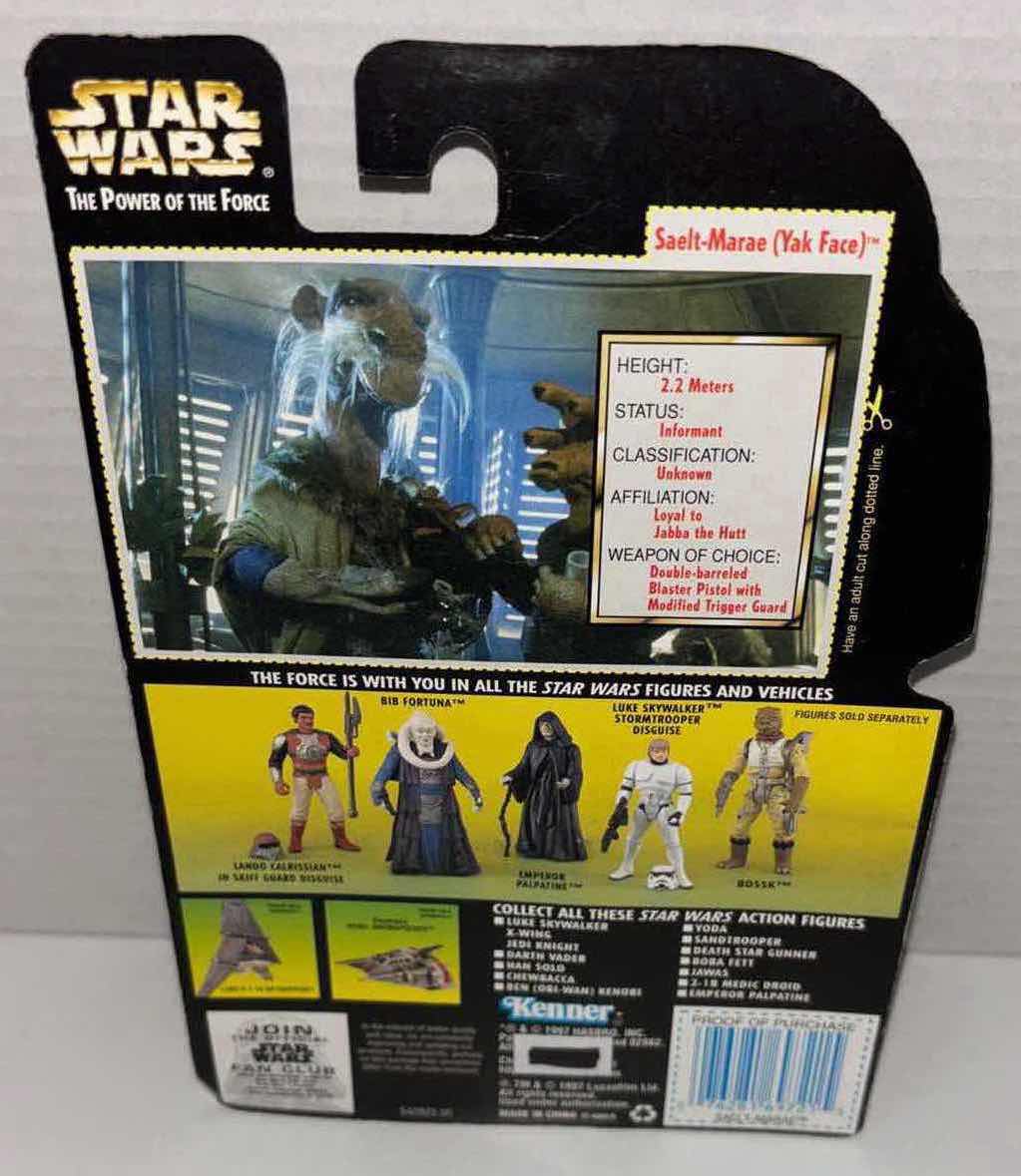 Photo 1 of NEW KENNER STAR WARS POWER OF THE FORCE ACTION FIGURE, SAELT-MARAE (YAK FACE) W BATTLE STAFF