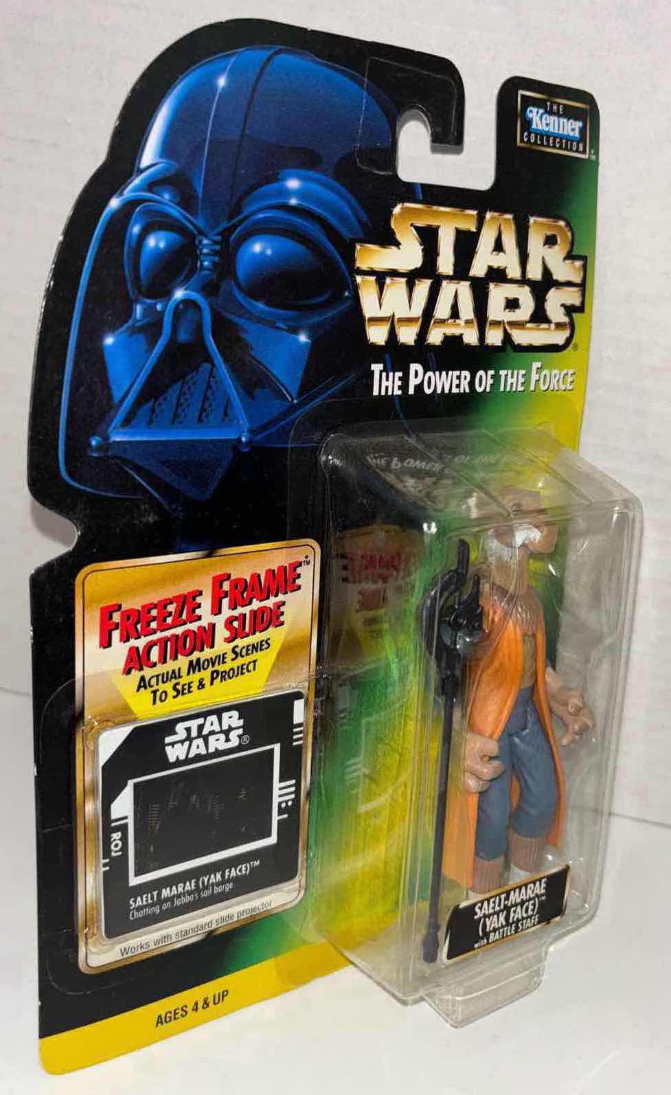 Photo 1 of NEW KENNER STAR WARS POWER OF THE FORCE ACTION FIGURE, SAELT-MARAE (YAK FACE) W BATTLE STAFF & FREEZE FRAME ACTION SLIDE