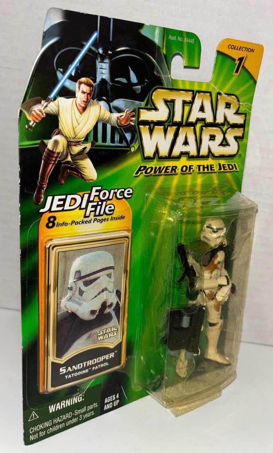 Photo 1 of NEW HASBRO STAR WARS POWER OF THE JEDI ACTION FIGURE, SANDTROOPER TATOOINE PATROL & JEDI FORCE FILE