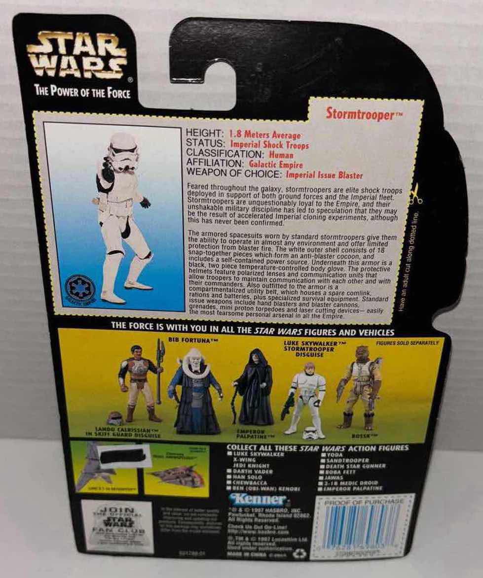 Photo 1 of NEW KENNER STAR WARS POWER OF THE FORCE ACTION FIGURE, STORMTROOPER W BLASTER RIFLE & HEAVY INFANTRY CANNON