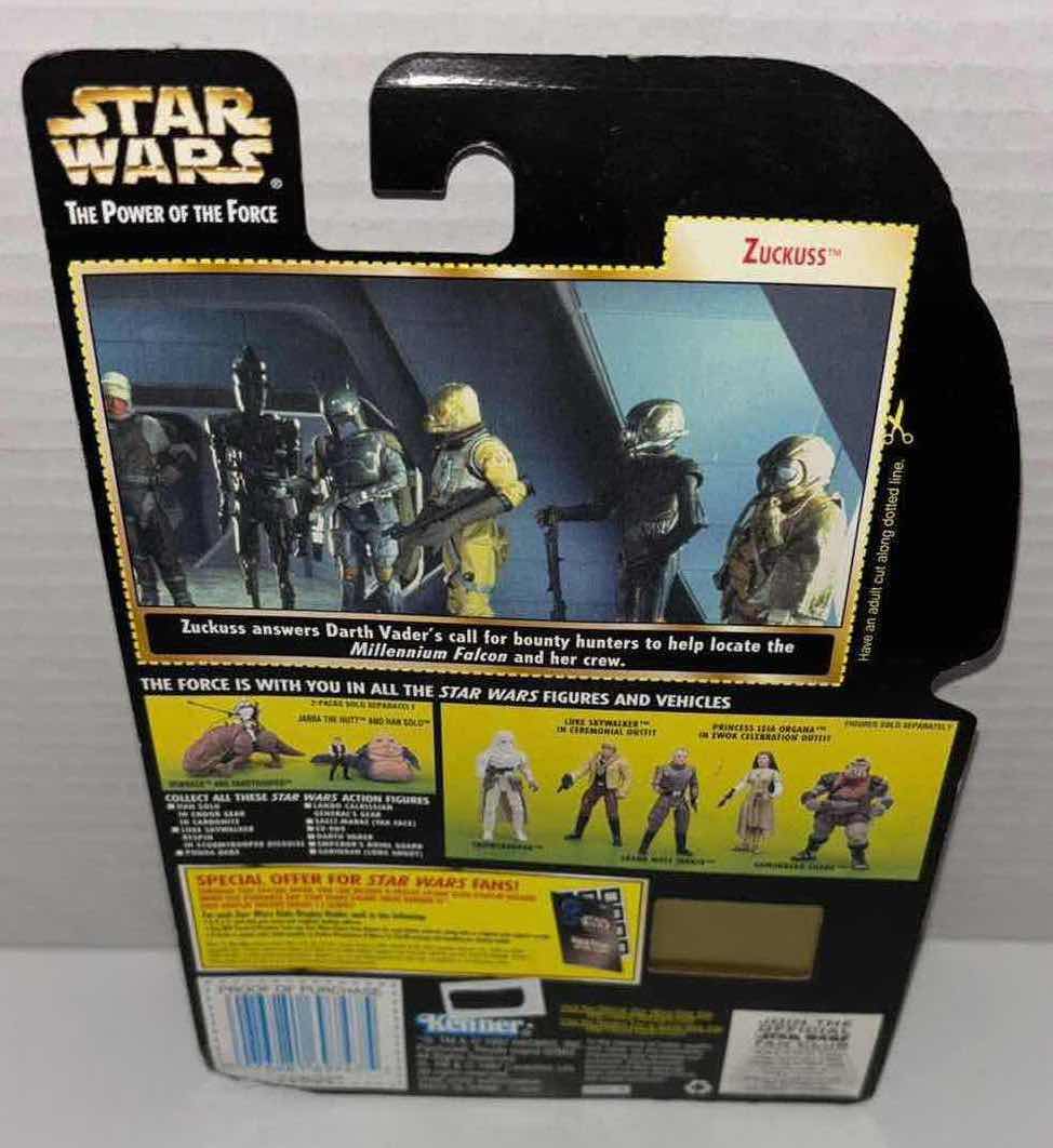 Photo 1 of NEW KENNER STAR WARS POWER OF THE FORCE ACTION FIGURE, ZUCKUSS W HEAVY ASSAULT BLASTER RIFLE & FREEZE FRAME ACTION SLIDE