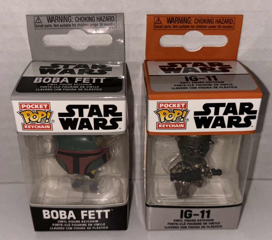 Photo 1 of NEW FUNKO POP! POCKET KEYCHAIN 2-PACK, STAR WARS “BOBA FETT” & “IG-11”
