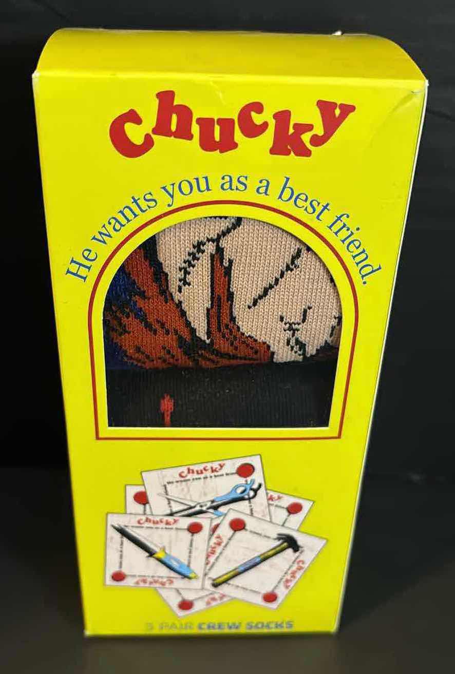 Photo 1 of NEW BIOWORLD CHUCKY DOLL 3-PACK CREW SOCKS FOR MEN, SIZE 8-12 