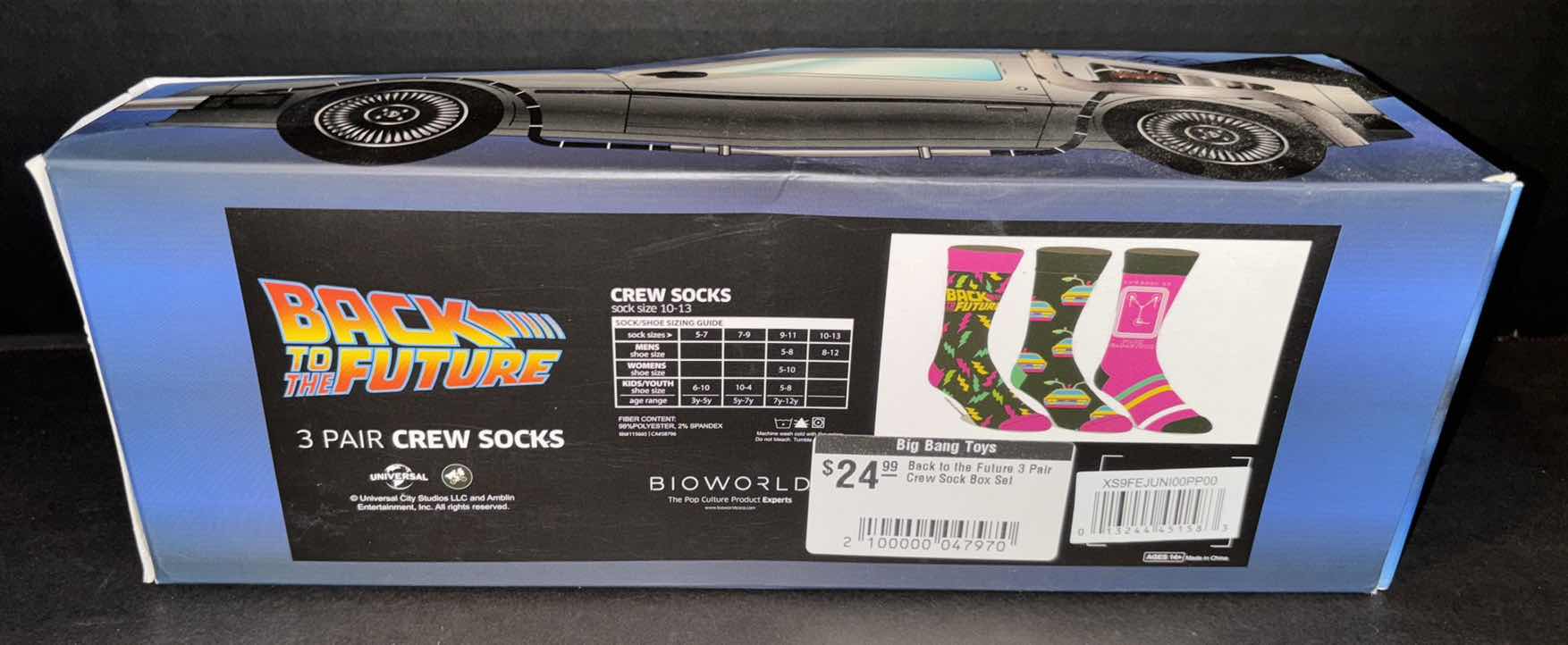 Photo 1 of NEW BIOWORLD BACK TO THE FUTURE 3-PACK CREW SOCKS FOR MEN, SIZE 8-12 