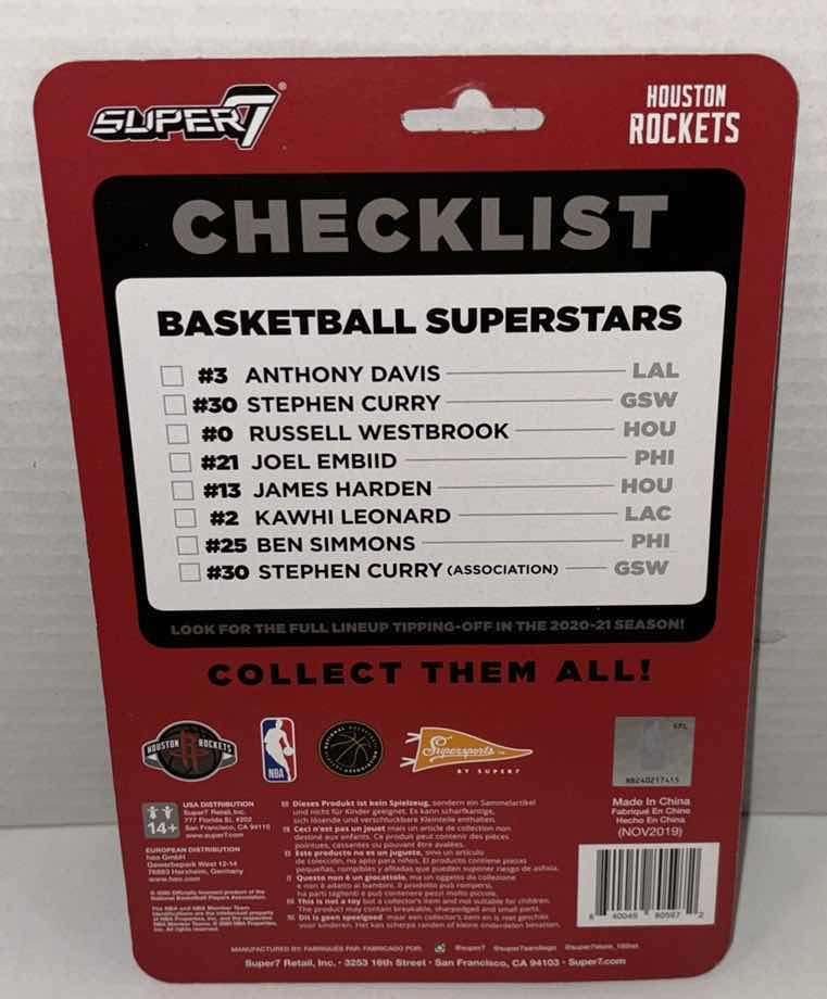 Photo 1 of  NEW SUPER7 SUPERSPORTS NBA BASKETBALL SUPERSTARS REACTION FIGURE #0 HOUSTON ROCKETS “RUSSELL WESTBROOK”