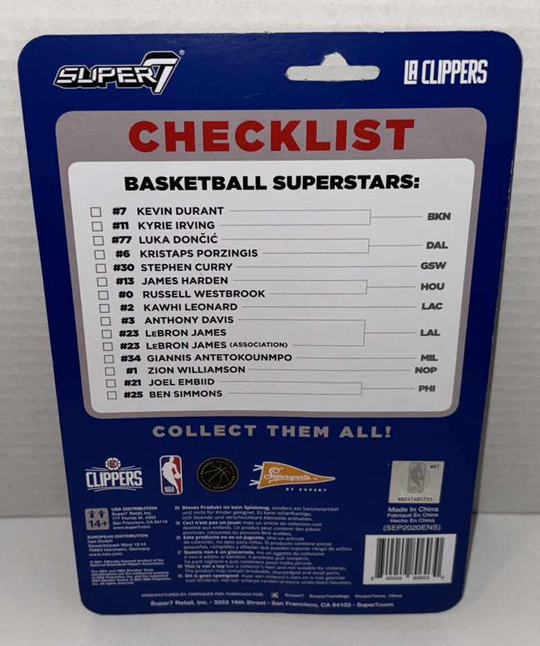 Photo 1 of $20 NEW SUPER7 SUPERSPORTS NBA BASKETBALL SUPERSTARS REACTION FIGURE #2 LOS ANGELES CLIPPERS “KAWHI LEONARD”