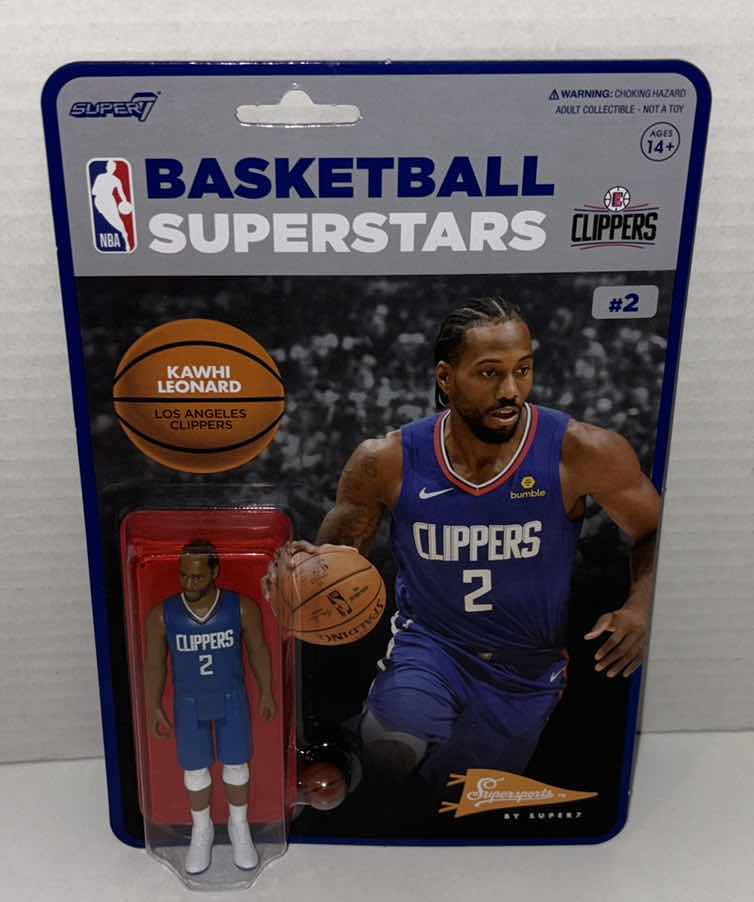 Photo 1 of $20 NEW SUPER7 SUPERSPORTS NBA BASKETBALL SUPERSTARS REACTION FIGURE #2 LOS ANGELES CLIPPERS “KAWHI LEONARD”