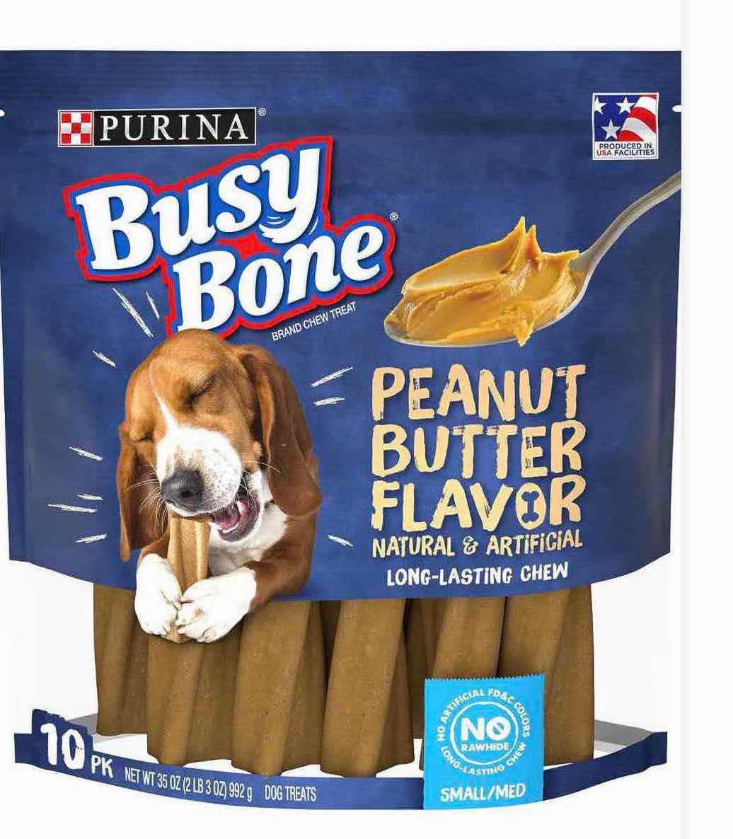 View 1 of 4-35OZ PURINA BUSY BONE PEANUT BUTTER S/M CHEW DOG TREATS