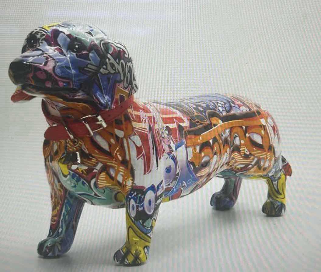 View 1 of BRANI COLORFUL RESIN DACHSHUND DOG (18” x 5” x9”) BR-D80190