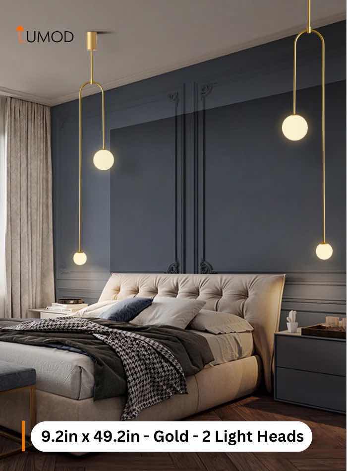 Photo 1 of 1-NIB RAGNAR GOLD NORDIC GLASS DUAL BALL PENDANT CREATIVE LIGHTING 9.2” x 49.2” LL-1049 MF