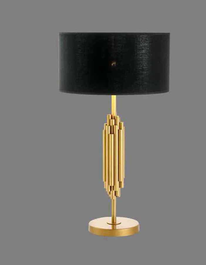 Photo 1 of 1-NIB MONROE BLACK & BRUSHED GOLD SHALLOW DRUM BEDSIDE TABLE LAMP 15” x 26.8” LL-1043-MF