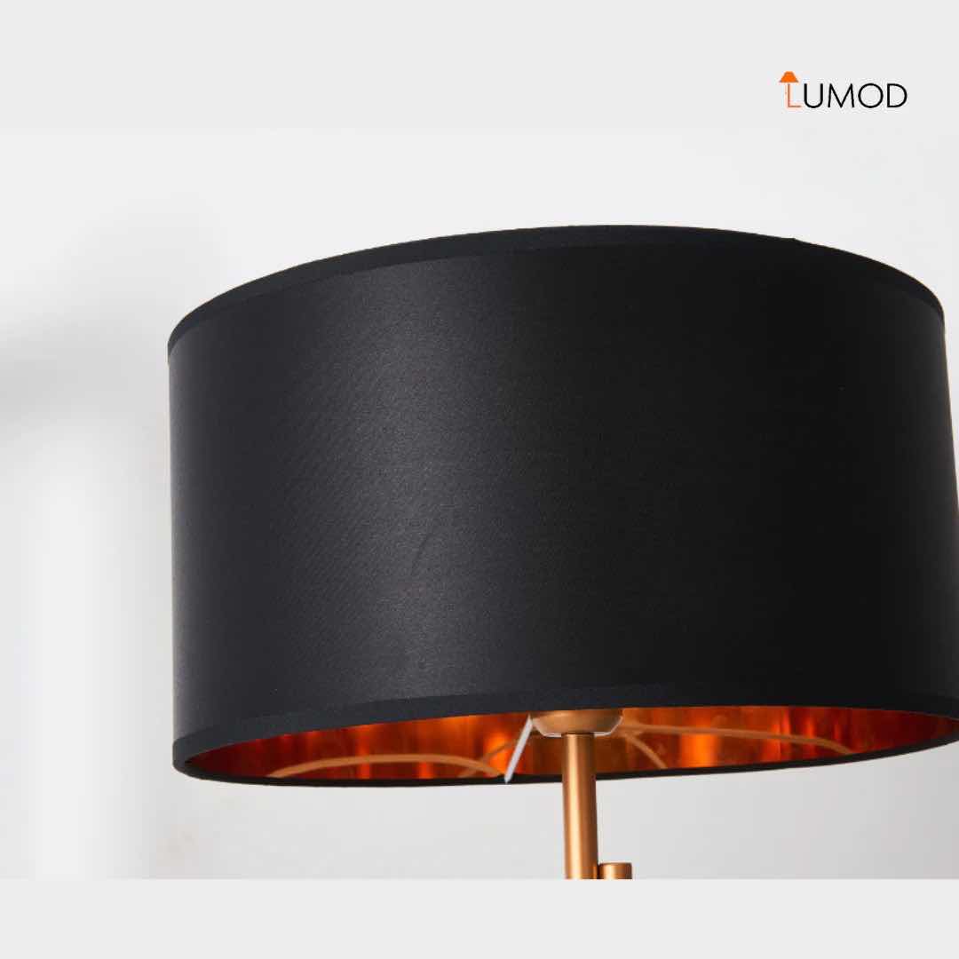 Photo 1 of 1-NIB MONROE BLACK & BRUSHED GOLD SHALLOW DRUM BEDSIDE TABLE LAMP 15” x 26.8” LL-1043-MF