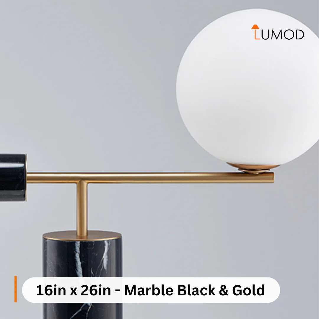 Photo 4 of NIB-BERNA BLACK MARBLE MODERN GLASS BALL TABLE LAMP 16” x 26” LL-1042 MF