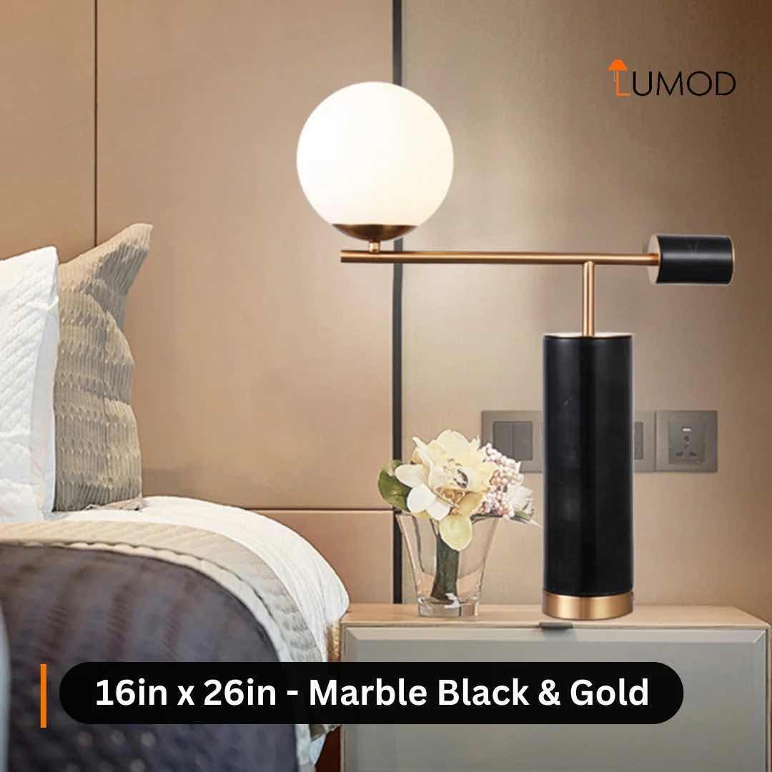 Photo 1 of NIB-BERNA BLACK MARBLE MODERN GLASS BALL TABLE LAMP 16” x 26” LL-1042 MF