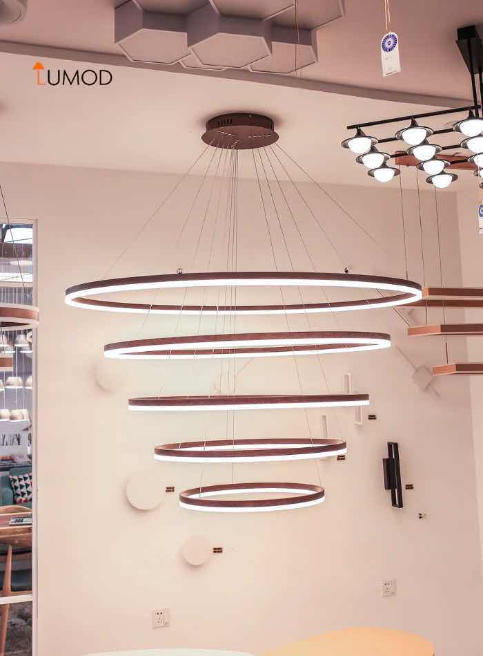 Photo 1 of MAYA UNIQUE MULTIPLE RINGS CHANDELIER LIGHTING COFFEE/METAL & ALUMINUM, ACRYLIC #1074 