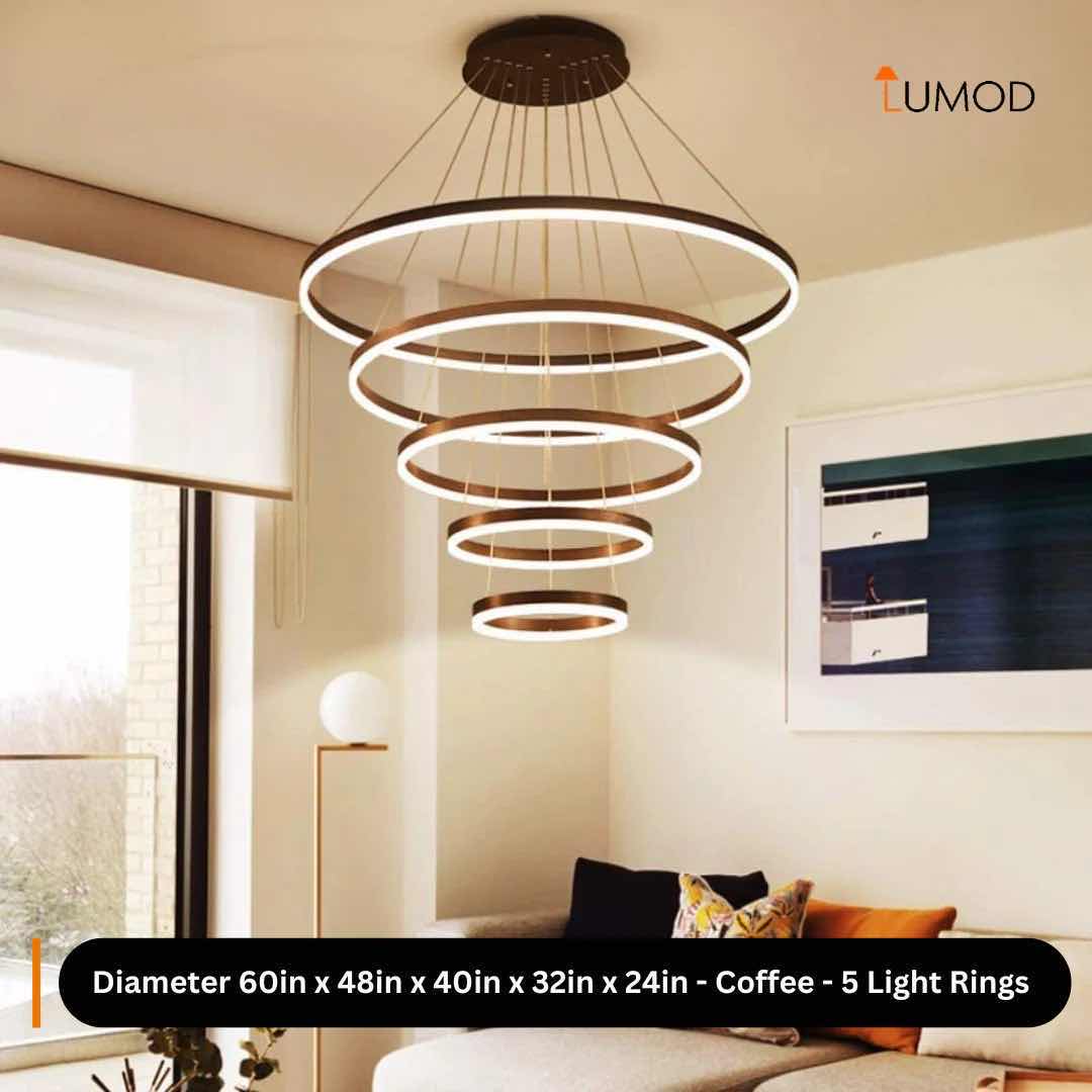 Photo 1 of MAYA UNIQUE MULTIPLE RINGS CHANDELIER LIGHTING COFFEE/METAL & ALUMINUM, ACRYLIC #1074 