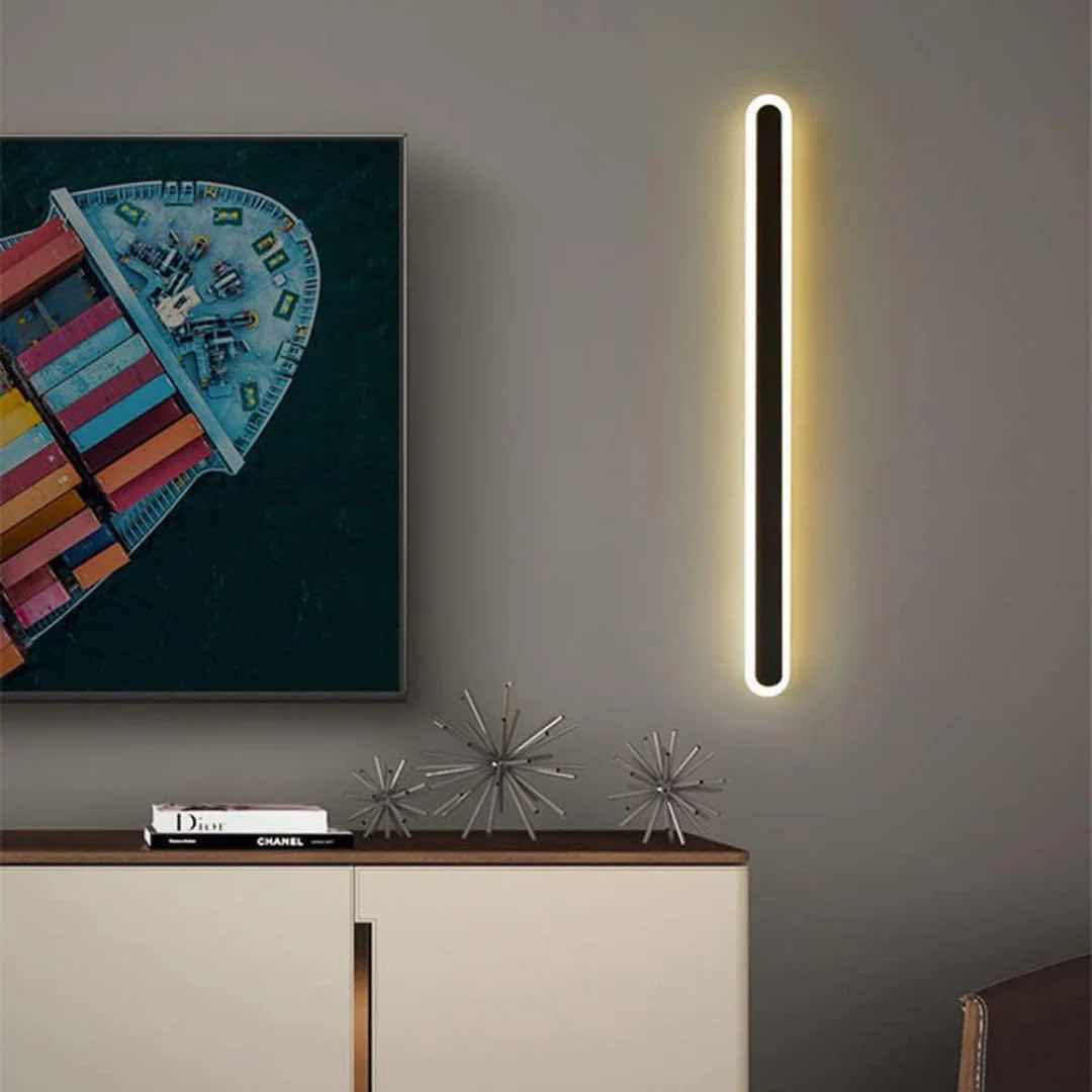 Photo 1 of NIB-MARVEL MODERN STRAIGHT BAR LED WALL LIGHT D3.2” x H24” BLACK METAL & ACRYLIC #1127