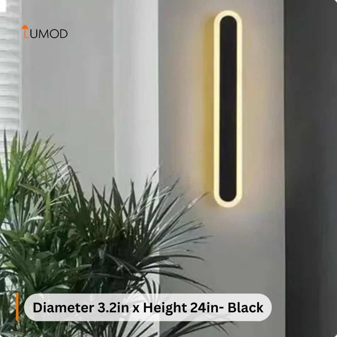 Photo 1 of NIB-MARVEL MODERN STRAIGHT BAR LED WALL LIGHT D3.2” x H24” BLACK METAL & ACRYLIC #1127  