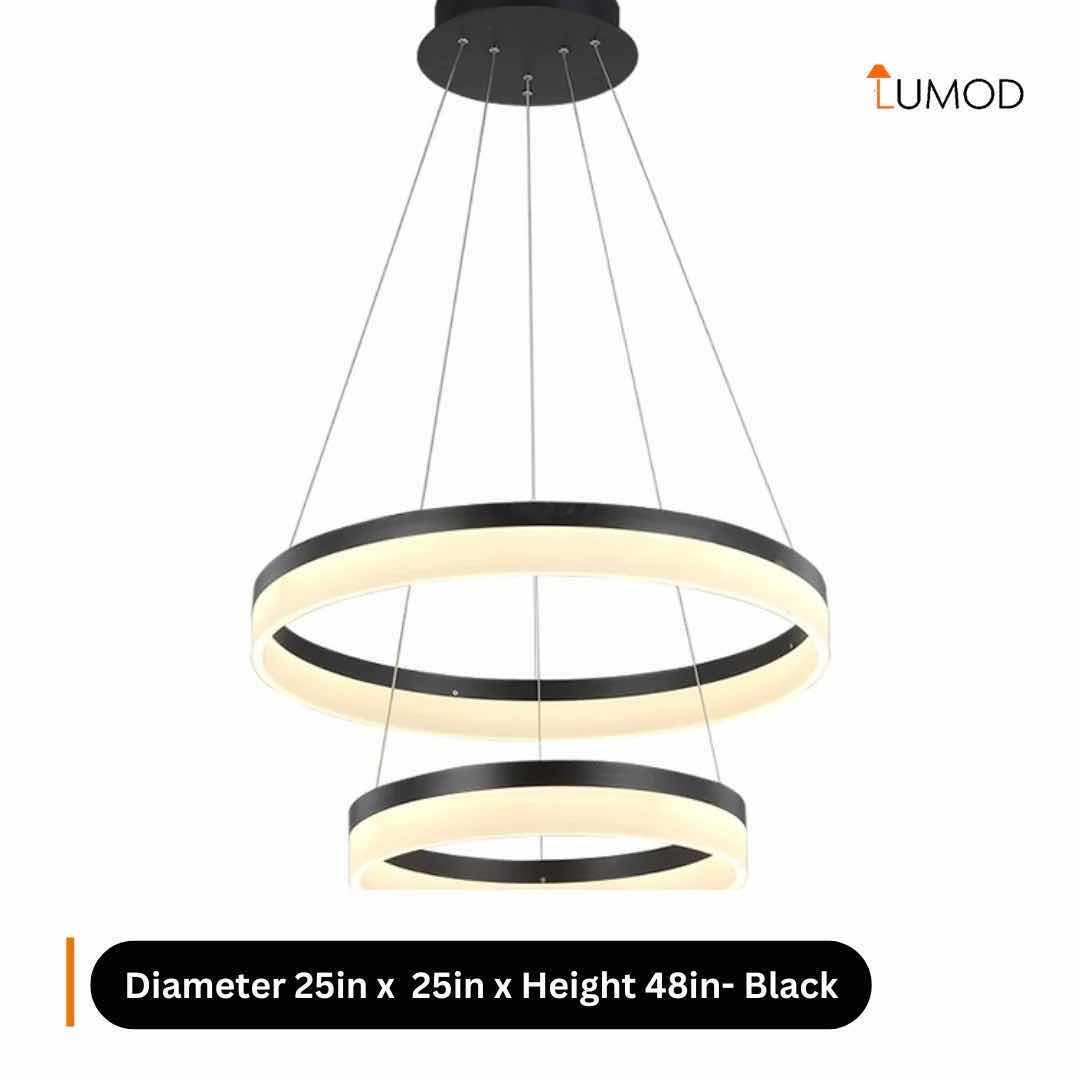 Photo 1 of NIB-JUNIPER MODERN RING HANGING CHANDELIER LED LIGHT  D25” x 25” H48” GOLD METAL ALUMINUM #1092  