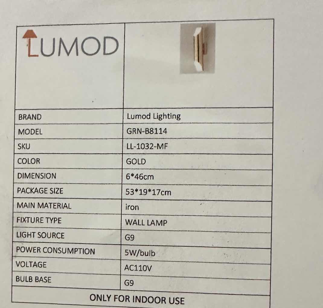 Photo 1 of NIB-LUMOD LIGHTING GOLD WALL LIGHT  #1032  