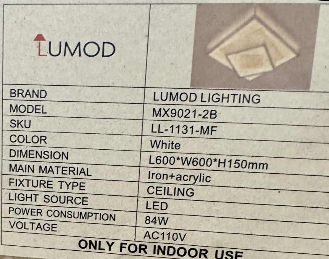 Photo 1 of NIB-LUMOD WHITE CEILING LED LIGHTING L600 W600 H150mm  #1131   