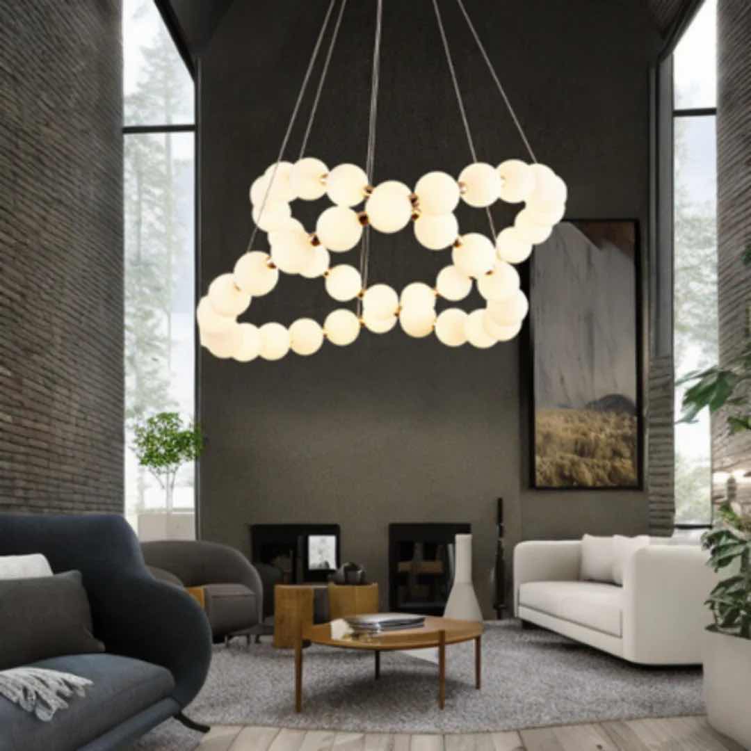 Photo 1 of NIB-WILDER ARTISTIC ORB CHANDELIER LED PEARL LIGHTING D 32” x 24” GOLD METAL, ALUMINUM, GLASS, SILICONE GEL  #1117  