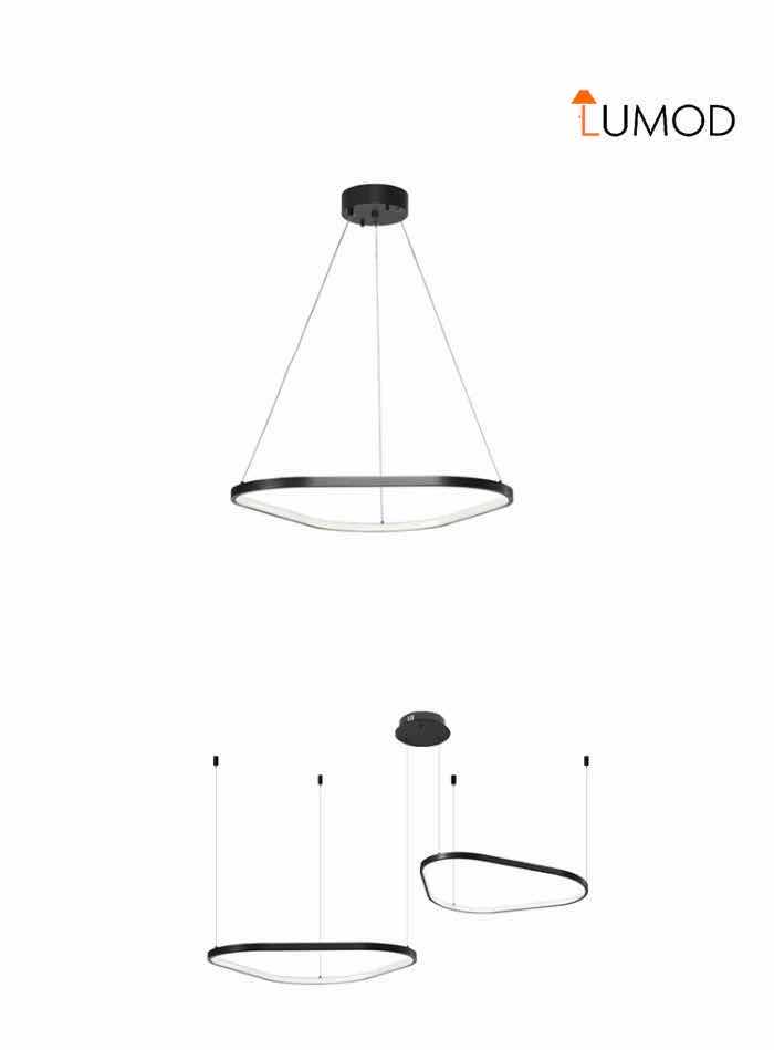 Photo 1 of NIB-TESSA ARTISTIC TRIANGULAR PENDANT LED CEILING HANGING LIGHT  D265” BLACK ALUMINUM #1012 