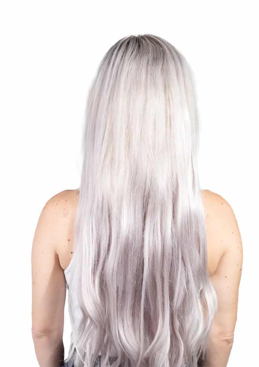 Photo 2 of CHRISTIAN REMY JADE 20” 180G 100% HUMAN HAIR LACE WEFT CLIP-IN-EXTENSIONS-COLOR “STERLING SILVER” 