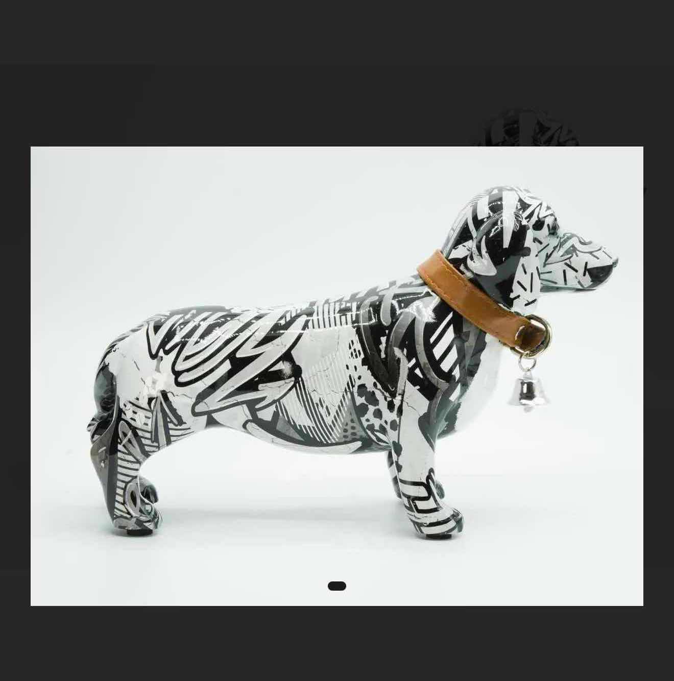 View 1 of NEW BLACK & WHITE  RESIN DACHSHUND DOG RETAIL VALUE $48.00 11”x4”x7”