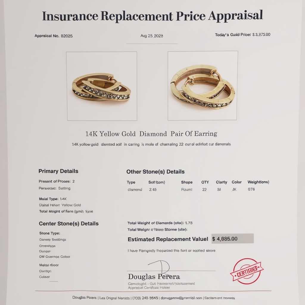Photo 1 of 14K YELLOW GOLD W 0.75 ctw DIAMOND EARRINGS W INSURANCE APPRAISAL TTL GRAMS 5.03  ITEM #2035