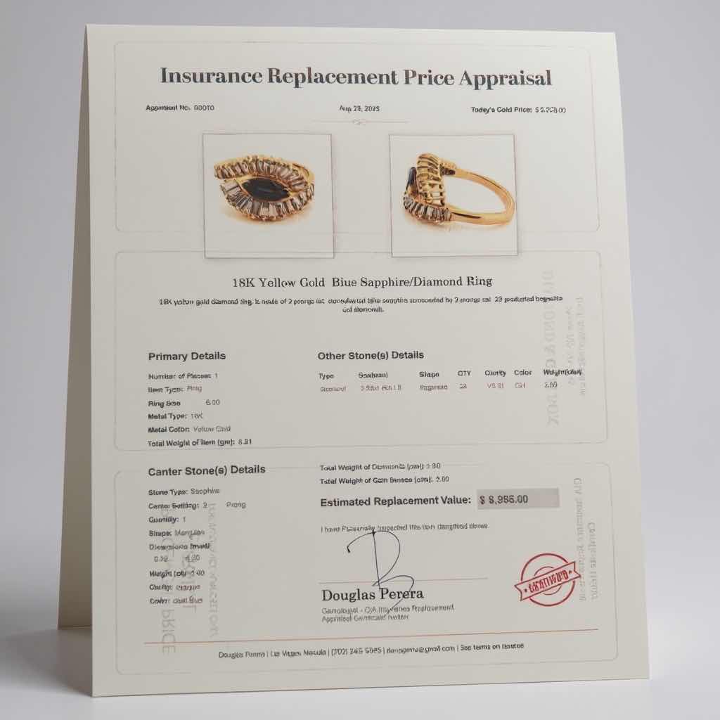 Photo 1 of 18K YELLOW GOLD W 0.80 BLUE SAPPHIRE & 2.00 DIAMOND RING W INSURANCE APPRAISAL (APPROX SIZE 6/7)  TTL GRAMS 5.91 ITEM #2010