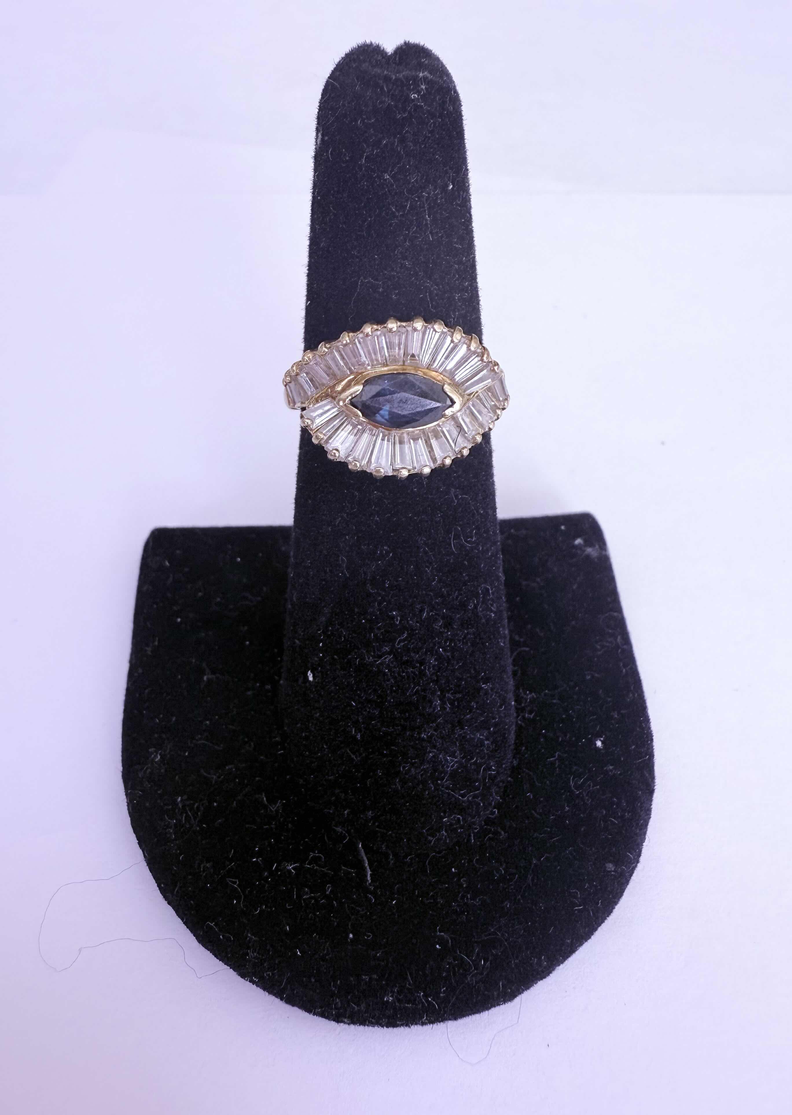 Photo 1 of 18K YELLOW GOLD W 0.80 BLUE SAPPHIRE & 2.00 DIAMOND RING W INSURANCE APPRAISAL (APPROX SIZE 6/7)  TTL GRAMS 5.91 ITEM #2010