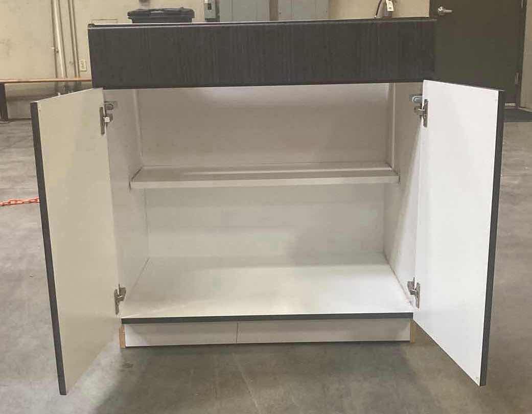 Photo 1 of LEEDO LINEA BLACK LAMINATE FINISH 2 DOOR 1 SHELF & 1 DRAWER BASE CABINET 33” X 25 H 34”