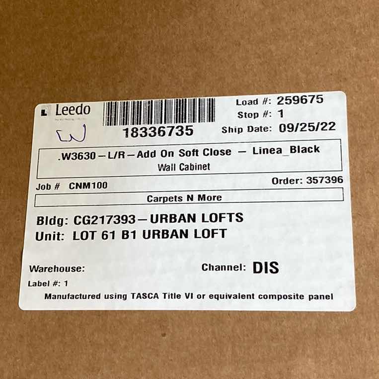 Photo 1 of LEEDO LINEA BLACK LAMINATE FINISH 2 DOOR 2 SHELF WALL CABINET 36” X 13” H30