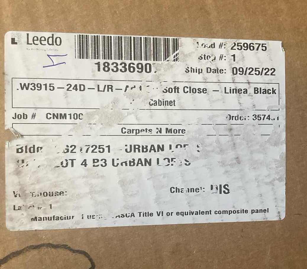 Photo 1 of LEEDO LINEA BLACK LAMINATE FINISH 2 DOOR WALL CABINET 39” X 24.75 H15”
