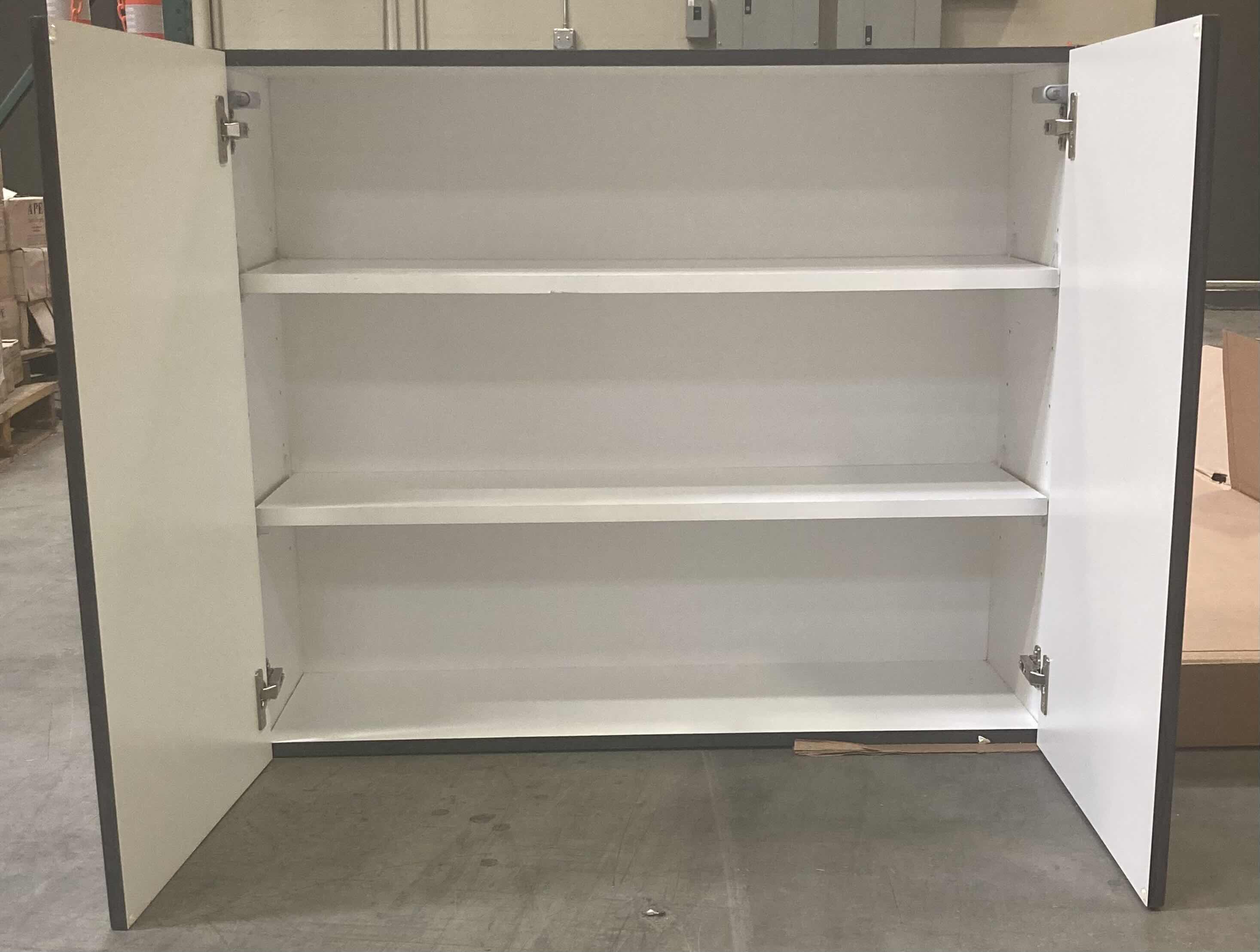 Photo 1 of LEEDO LINEA BLACK LAMINATE FINISH 2 DOOR 2 SHELF WALL CABINET 36” X 13” H30”