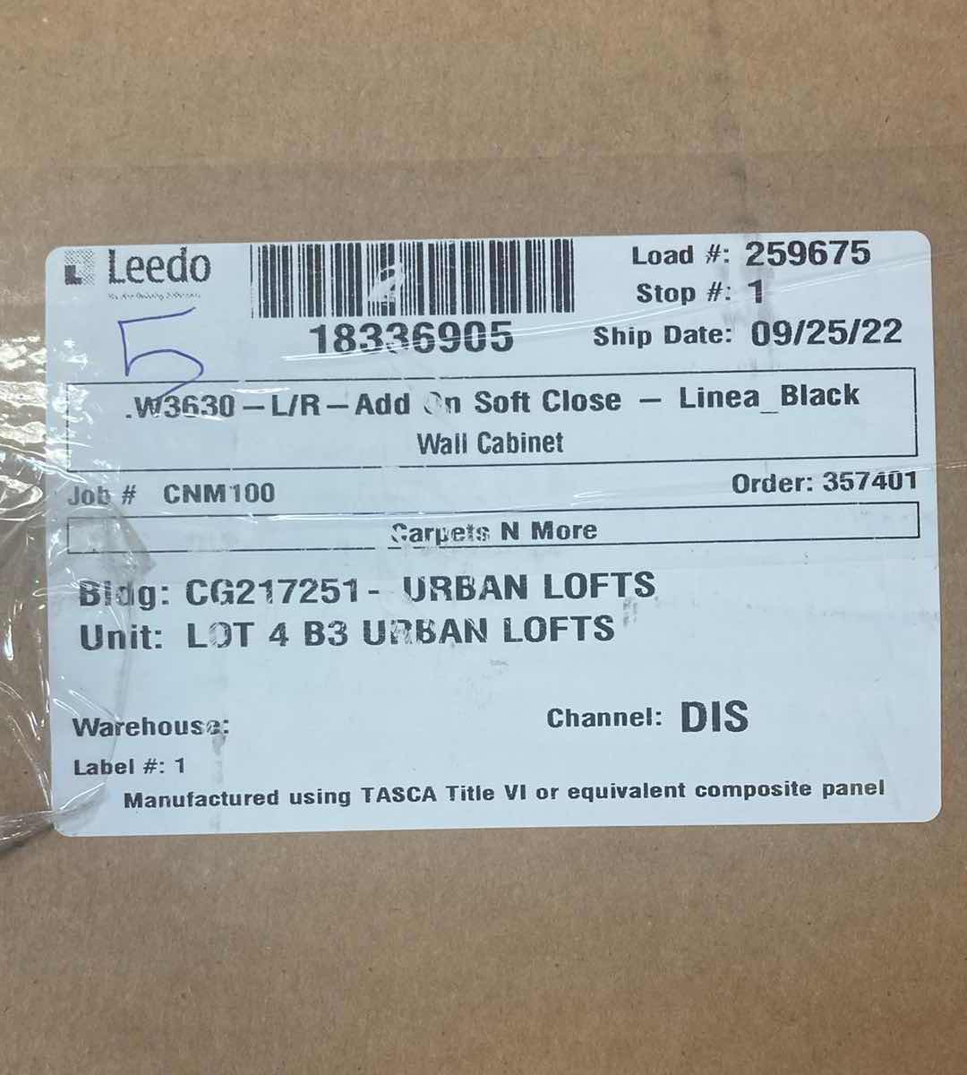 Photo 1 of LEEDO LINEA BLACK LAMINATE FINISH 2 DOOR 2 SHELF WALL CABINET 36” X 13” H30”