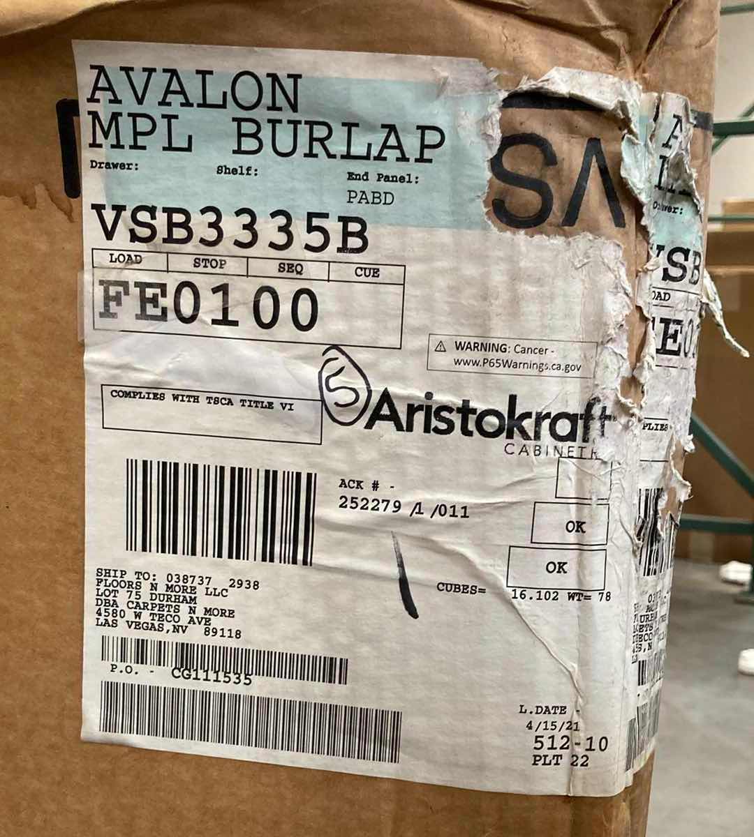 Photo 1 of ARISTOKRAFT CABINETRY AVALON SINCLAIR MAPLE BURLAP FINISH 2 DOOR SINK BASE CABINET 33” X 21.5 H35”